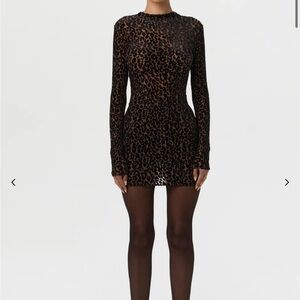 Naked Wardrobe Leopard Print Long Sleeve mini Dress